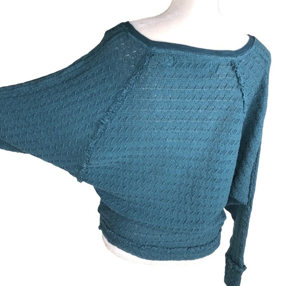 Free People teal open-weave slouchy dolman sweater scoop neck We the Free XS - Picture 5 of 14